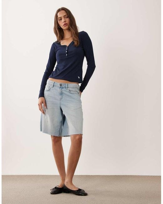 Abercrombie & Fitch Blue Long Sleeve Ribbed Henley Top
