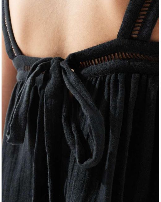 ASOS White Crinkle Cami Top With Lace Insert Detail And Tie Back