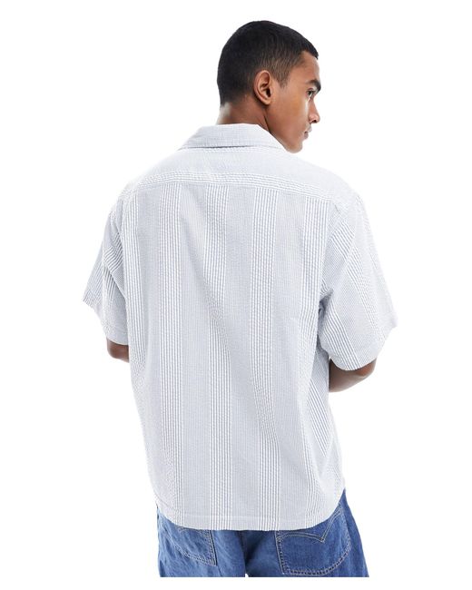 SELECTED White Boxy Oversized Revere Seersucker Shirt for men