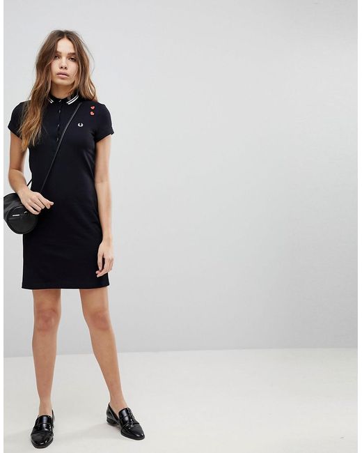 Fred Perry Black Amy Winehouse Foundation Polo Dress With Heart Embroidery