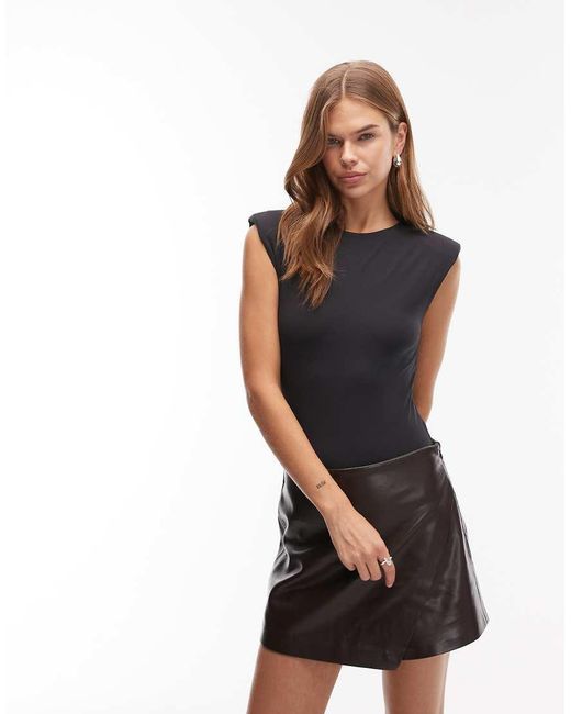 ASOS Black Slinky Sleeveless Shoulder Pad Bodysuit