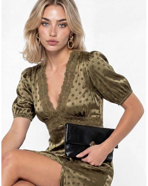 Lovedrobe Green Lace Trim Polka Dot V Neck Midaxi Dress