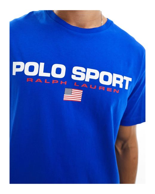 Polo Ralph Lauren Blue Sport Capsule Front Logo T-shirt Classic Oversized Fit for men