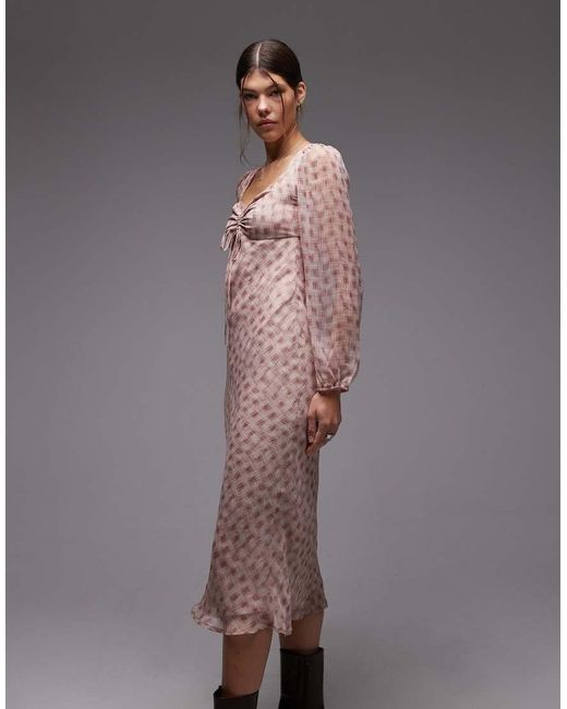 emory park Gray Check Print Long Sleeve Midaxi Dress