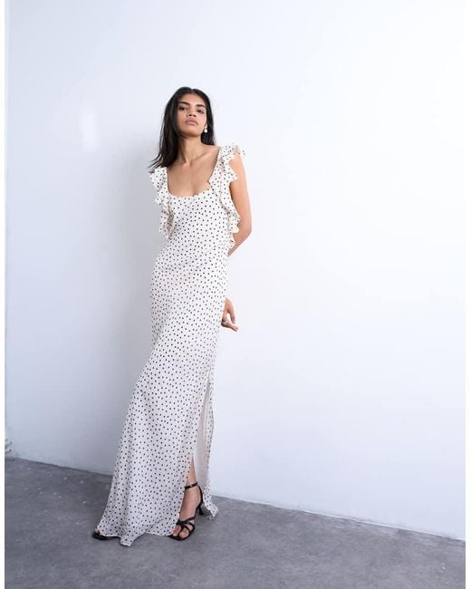 TOPSHOP White Ruffle Shoulder Amalfi Slip Dress