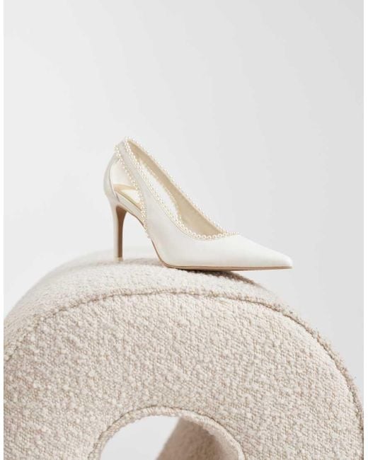Dolce Vita White Kelson Bridal Pointed Toe Heels With Faux Pearl Cutout Detailing