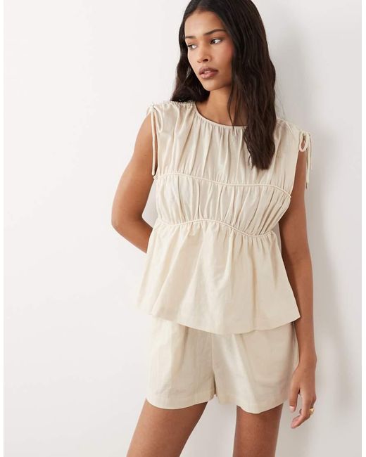 ASOS Natural Double Layer Playsuit With Tie Detail