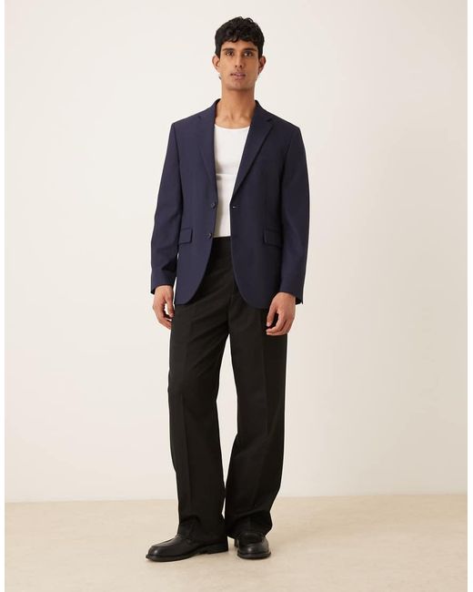 Mango Blue Milan Slim Fit Checked Tailored Blazer for men