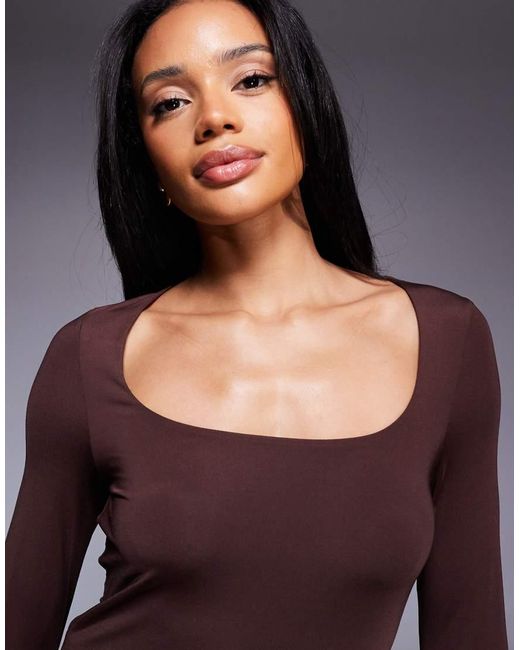 ASOS Purple Double Layer Long Sleeve Wide Square Neck Top