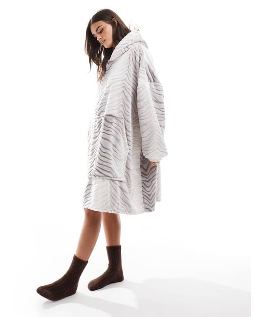 Loungeable White Ombre Tiger Luxury Fleece Snuggle Hoodie