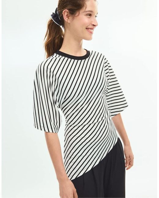 Stradivarius White Striped Short Sleeve T-shirt