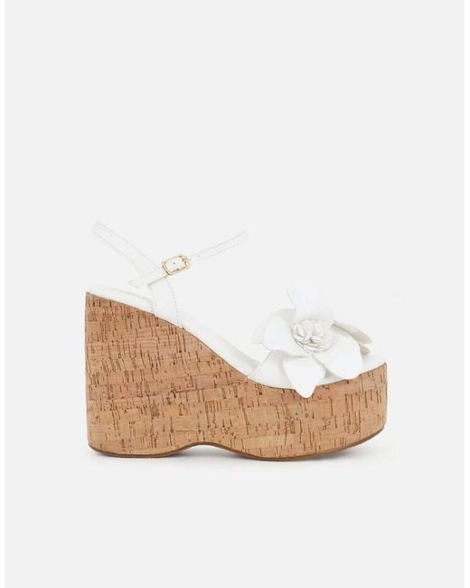 SIMMI White Mikaela Flower Detail Wedge Heeled Sandals