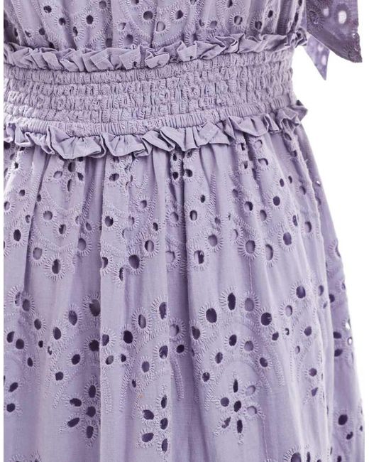 Maya Purple Broderie V Neck Strappy Midi Dress