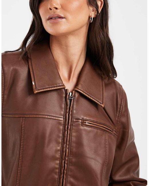 Hollister Brown Fitted Faux Leather Jacket