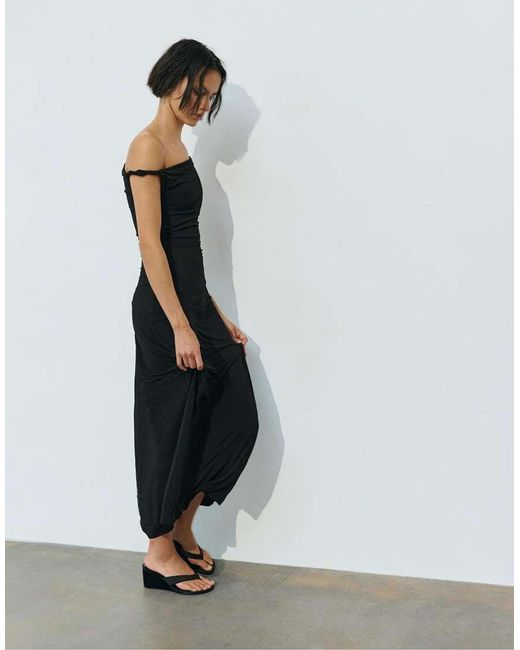 Pull&Bear Black Asymmetric Midi Dress