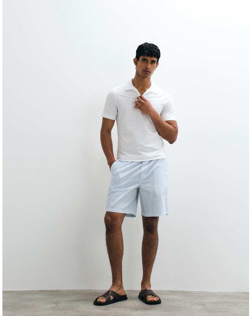 Mango White Split Collar T-shirt for men