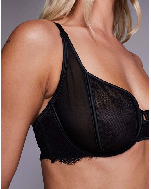ASOS Black Asos Design Fuller Bust Amber Lace & Mesh Underwired Bra
