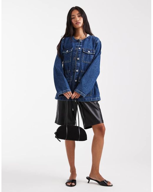 ASOS Blue Cinch Waist Utility Pocket Denim Jacket With Waist Cord