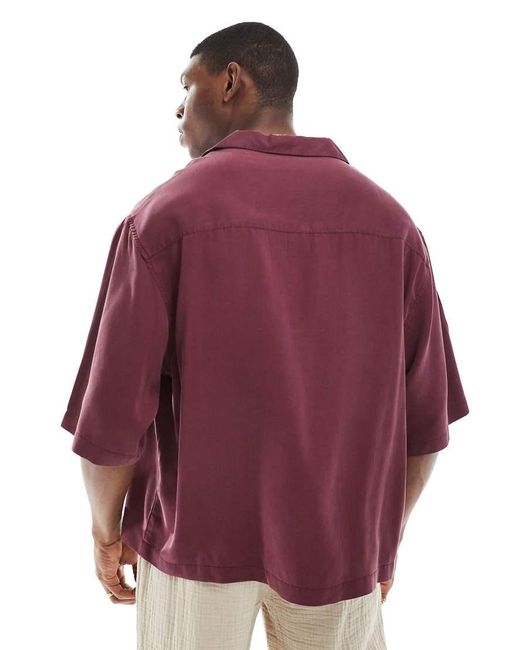ASOS Red Boxy Premium Oversized Revere Shirt With Half Sleeve for men