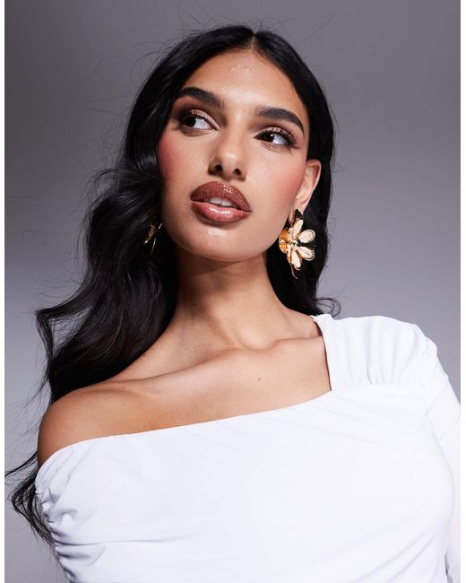 Fashionkilla White Double Sculpted Slinky One Shoulder Fold Over Top