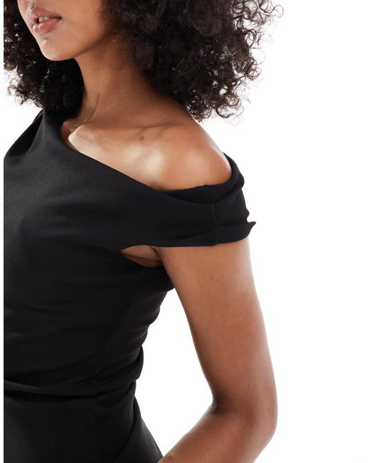 New Look Black Fallen Shoulder Scuba Top