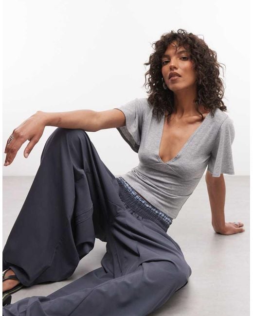 Collusion Gray Deep V Neck Batwing Top
