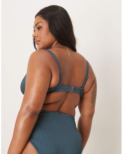 ASOS Blue Asos Design Curve Riddy Rib Underwired Bikini Top
