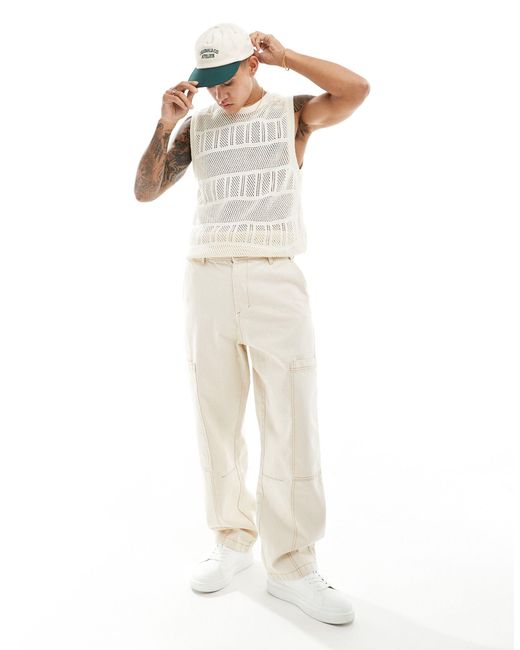 Pantalon cargo large style workwear - écru Pull&Bear pour homme en coloris White