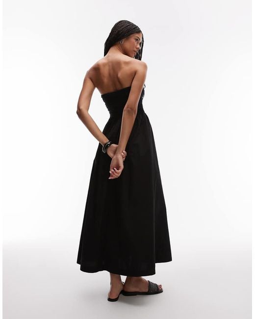 TOPSHOP Black Bandeau Poplin Mix Maxi Dress