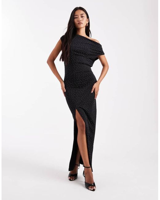 Vero Moda Blue Slinky Drape Front Maxi Dress With All Over Diamante Embellishment