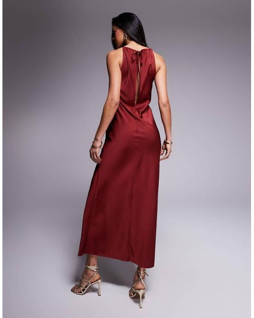 ASOS Red Satin Halter Neck Split Maxi Dress