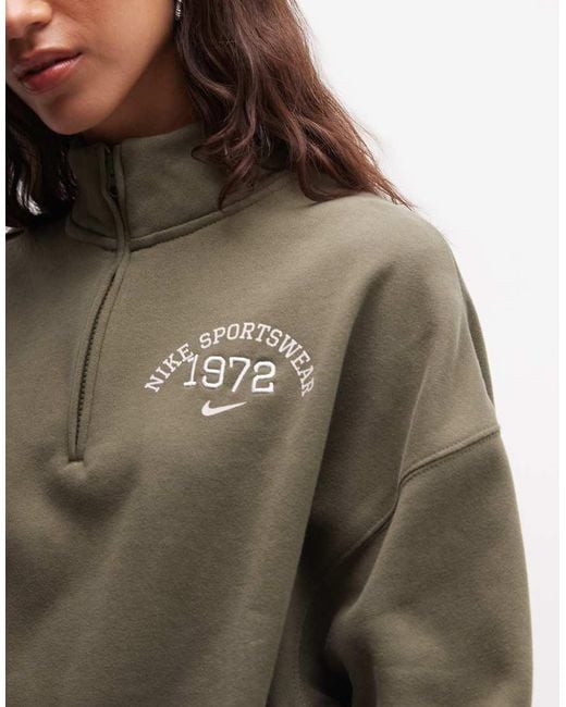 Nike Brown Studio Fleece Oversized Varsity Quarter Zip