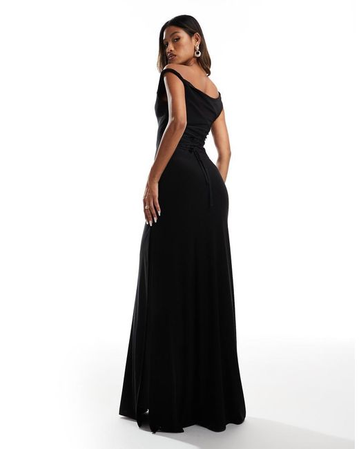 ASOS Black Twist Shoulder With Lace Up Back Maxi Dress