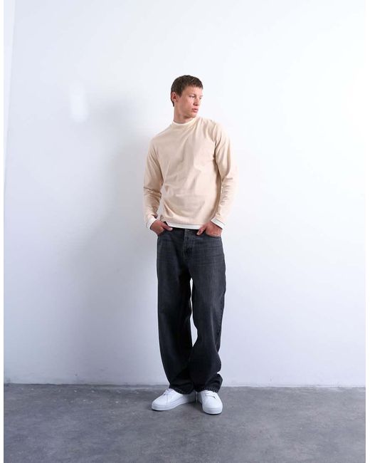 Topman Natural Long Sleeve Doubled Layered Tee for men