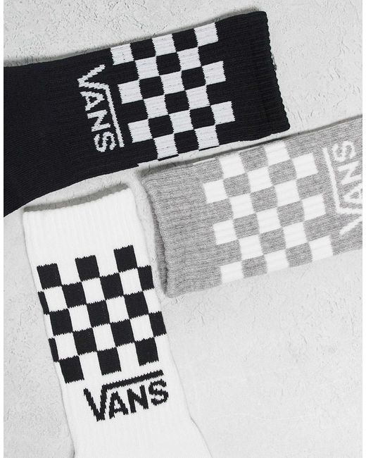 Vans White 3-pack Classic Check Crew Socks