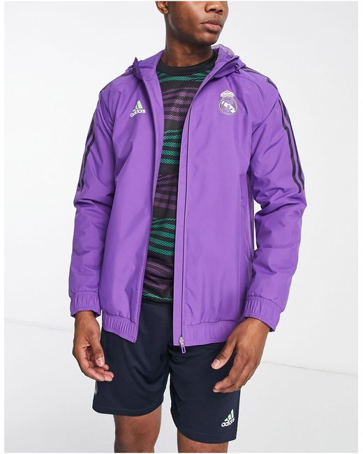 fiets breng de actie Fietstaxi adidas Originals Adidas Football Real Madrid Zip-up Jacket in Purple for  Men | Lyst UK