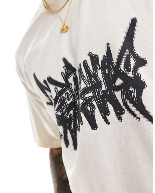 Pull&Bear White Boxy Fit Graphic T-shirt for men