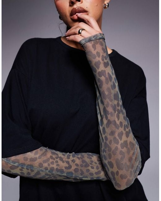 Robe t-shirt courte avec manches en tulle à imprimé léopard ASOS en coloris Blue