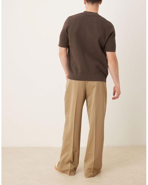 ASOS Natural Loose Fit Dress Pants With Front Pleats for men