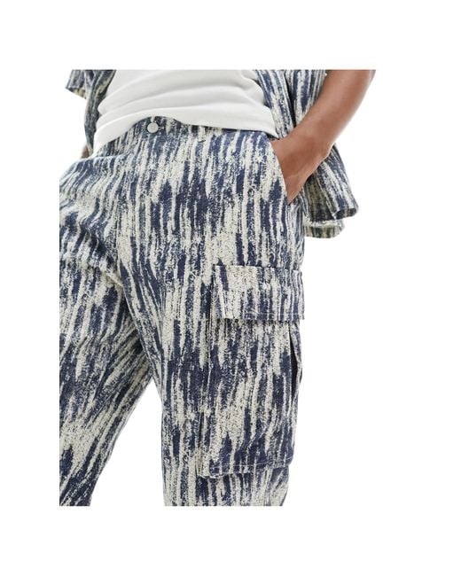 Sixth June Blue Co-ord Acid Wash Cargo Trousers for men