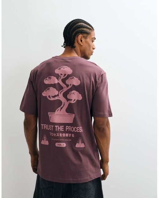 Only & Sons Red Relaxed Fit T-shirt With Bonsai Back Print for men