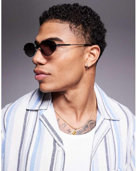 Occhiali Da Sole Ovali Squadrati Color Canna Di Fucile Con Lenti Grigie Fumé di ASOS in White da Uomo