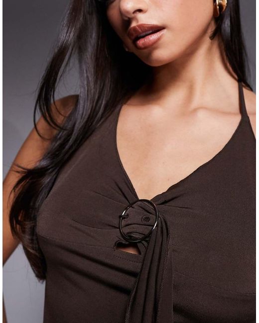 I.AM.GIA Gray Siofra Metal Hardware Drape Detail Cropped Cami Top