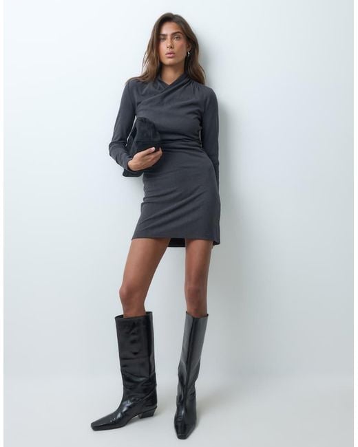 ASOS Blue Supersoft Drape High Neck Wrap Mini Dress
