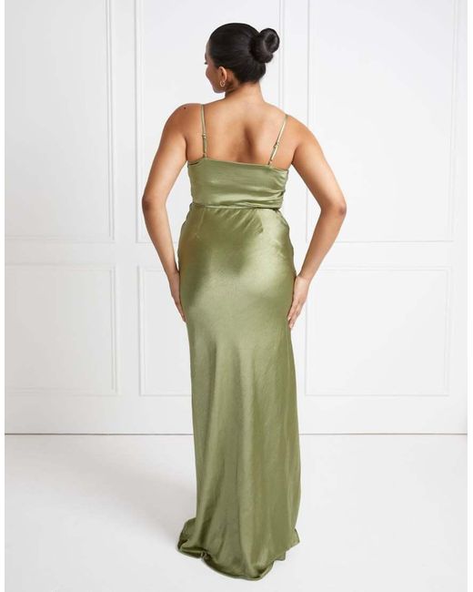 Six Stories Green Bridesmaid Satin Cami Bias Maxi Dress