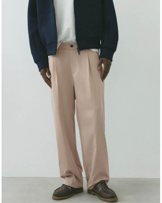 Pull&Bear Black Tailored Fit Wide Leg Trousers for men