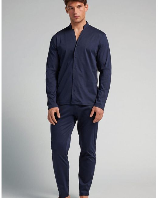Intimissimi Blue Full-Length Button-Up Cotton Pyjamas for men