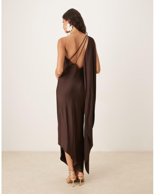 Vestido Asimétrico De Satén De Mango de color Brown