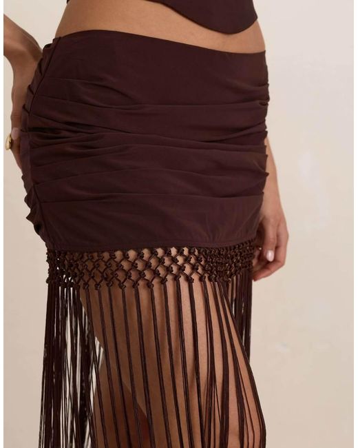 Missy Empire Brown Chiffon Ruched Tassel Maxi Skirt