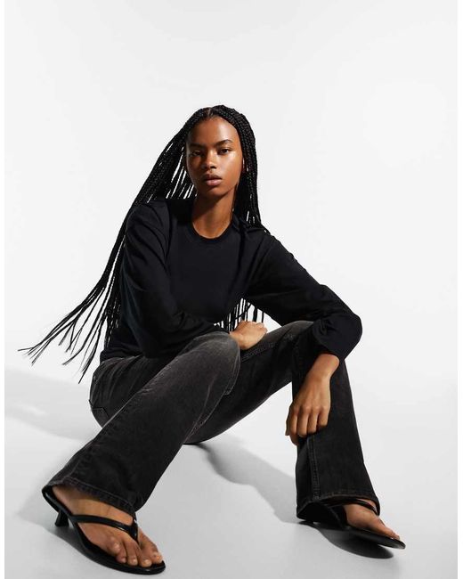 Bershka Black Low-rise Slim Fit Boot-cut Jeans